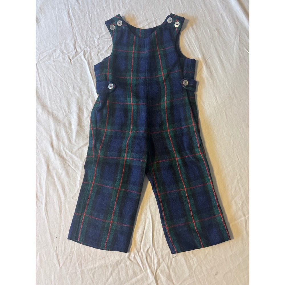 Imp‎ Originals Plaid Overalls Kids 3T Navy Green Red Vintage Holiday